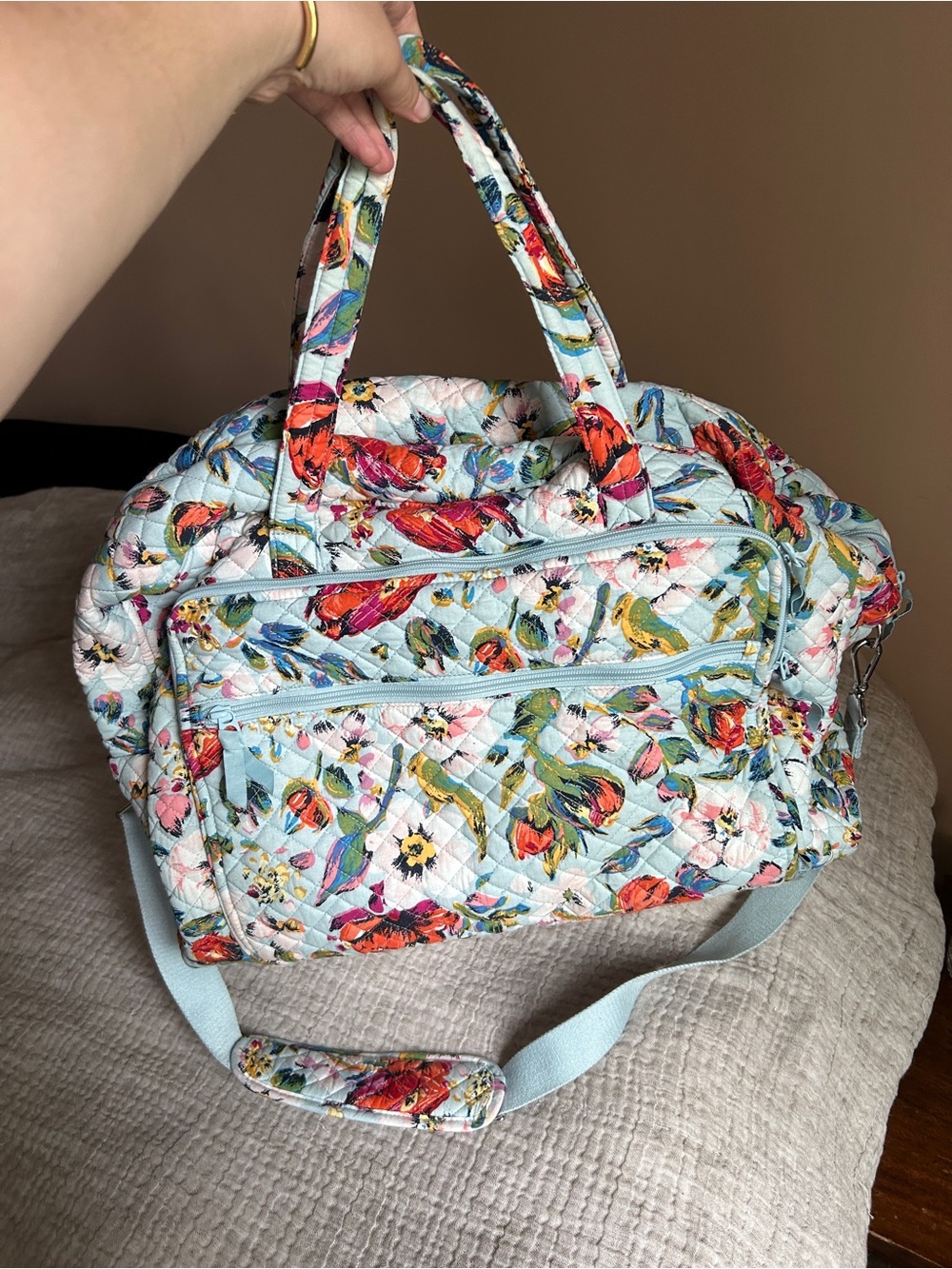Vera Bradley Blue Quilted Floral grand Weekender XL Bag